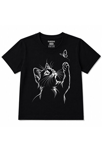 Rabona Fashion Dječja majica sa grafikom mačke i leptira Whisker Chase