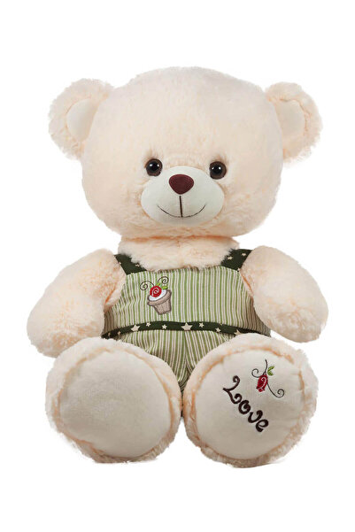 Amek Toys Ursuleț de pluș crem cu hăinuțe și trandafir brodat, 42 cm