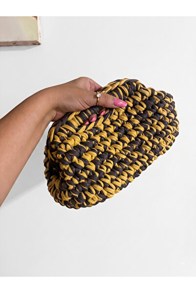 Kadın El Örgüsü Penye İp Portföy & Clutch Çanta