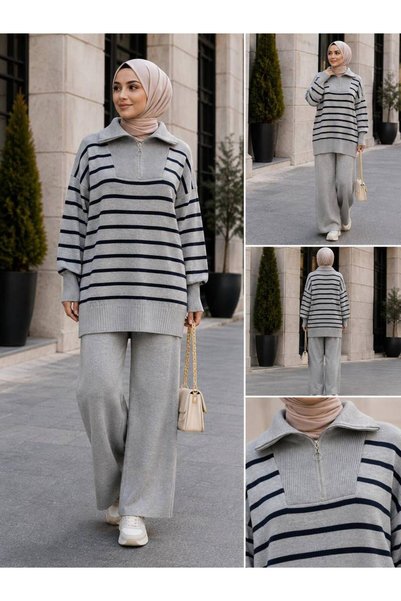 şıklık durağı Set tricotat de iarnă cu pulover, pantaloni și hijab 1611