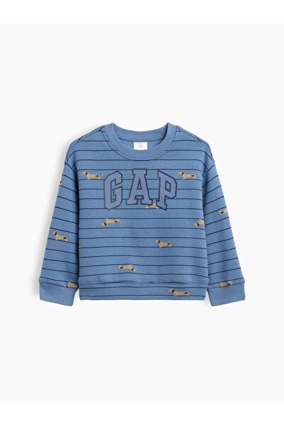 GAP Erkek Bebek Mavi Relaxed Bisiklet Yaka Sweatshirt