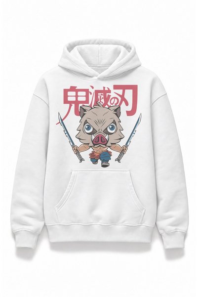 Fuddy Moda Hanorac cu glugă unisex Demon Slayer Baby Inosuke, imprimat, cu te...