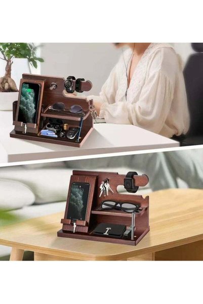 Generic TAYYIB NOOR Eco-Friendly Wooden Desk Organizer Wood Phone Docking Station- Office Desk Accessories