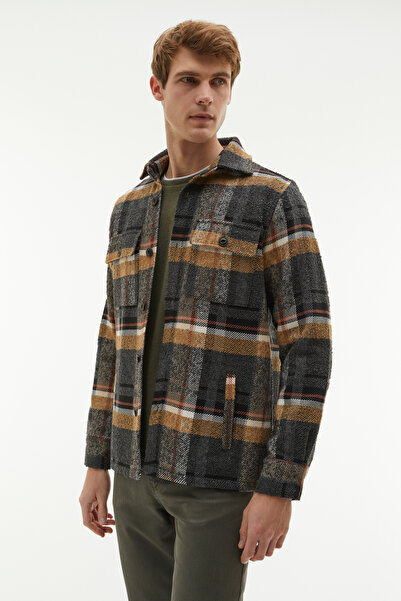 Mudo Men's Gray Plaid Textured Shirt Jacket