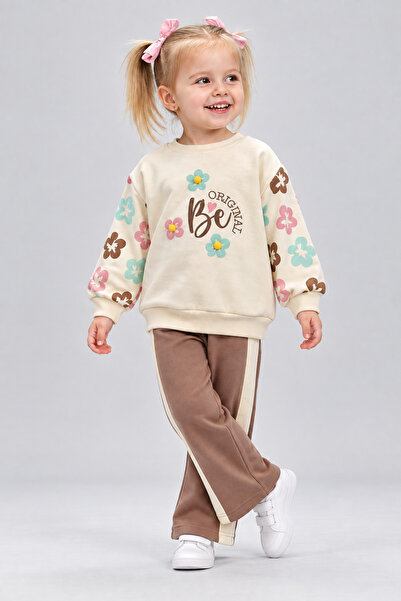 Beray Bebe Girl's Floral Patterned Oversize Sweatshirt and Flared Bottom Top ...