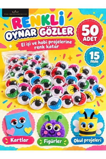 The Monarch Co Renkli Kirpikli Oynar Göz 15 mm 50 Adet - Anaokulu Kreş Hobi v...