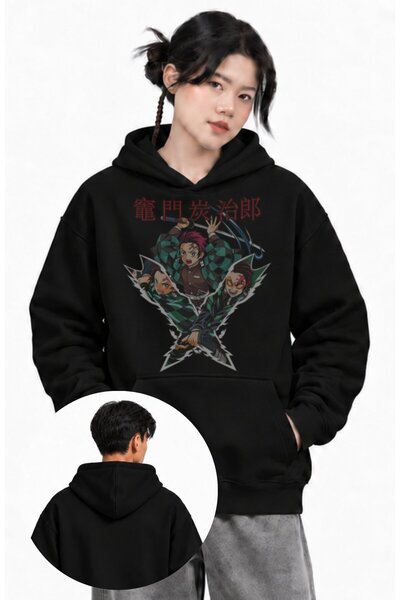 Fuddy Moda Unisex dukserica sa kapuljačom i printom Demon Slayer Tanjiro, vel...