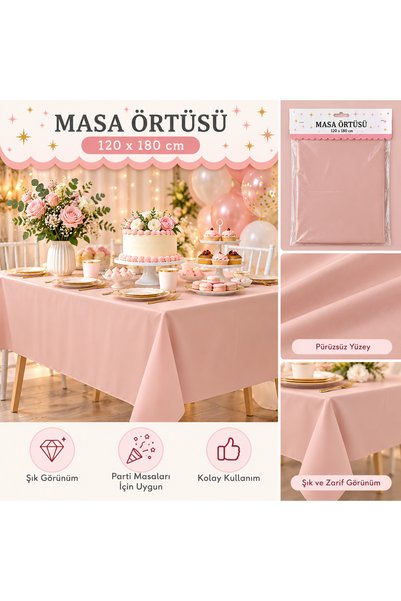 Partifabrik Pastel Somon Renk Plastik Masa Örtüsü Kullanat 120cm-180cm