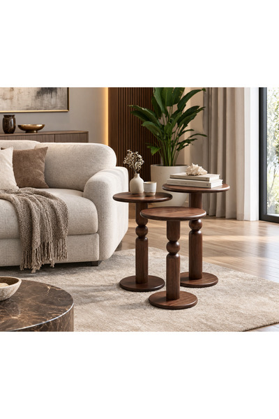 ADANUR DESIGN ELEGANCE Ahşap 3 lü Lüx Zigon Sehpa Ceviz