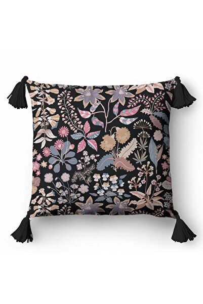 Detexpol Fata de perna PANAMA, neagra cu flori, 45x45 cm, 1 bucata