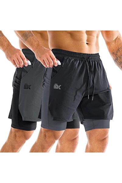 GENERAL BROKIG Mens 2 in 1 Liner Gym Shorts, Running Shorts 5 Inches Quick Dr...
