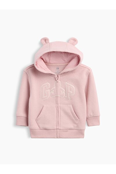 GAP Bebek Pembe VintageSoft Brannan Bear Logo Fermuarlı Sweatshirt