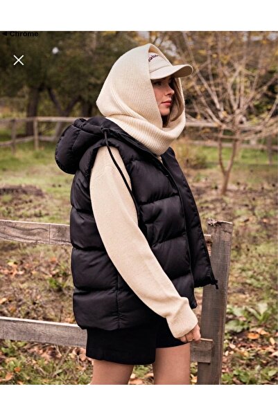 BE CHİC Women's Black Hooded Oversize Loose Regular Puffer Vest Ylk10009