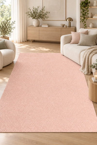 Alcor YEŞİLAZ Pembe Kadifemsi Ultra Dolgun Havlı Yıkanabilir Kaymaz Tabanlı Oturma Odası Salon Mutfak Halısı