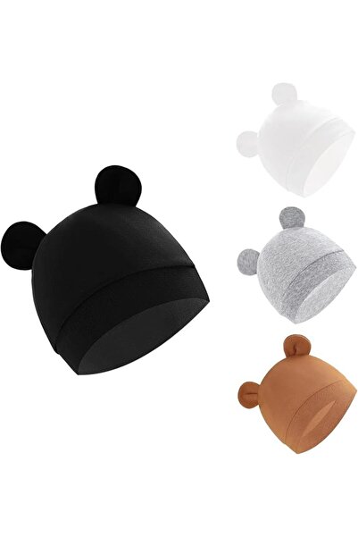 GENERAL 4 Pack Soft Cotton All Season Warm Beanie Hats for 0 to 6 Months Old