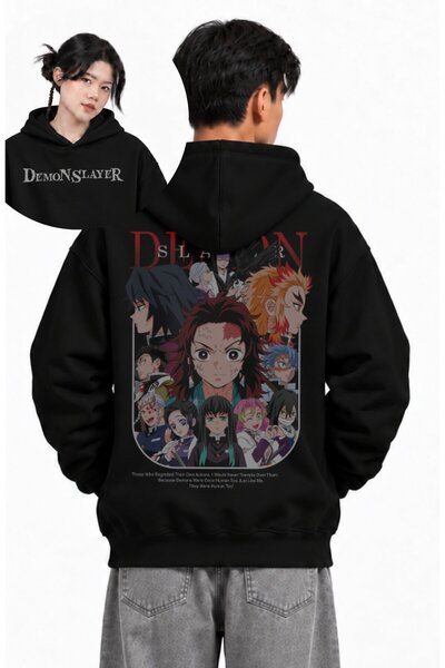 Fuddy Moda Hanorac unisex cu glugă cu imprimeu pe spate cu personaje Demon Sl...