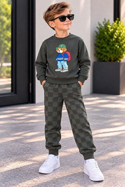 ANKANOVA Boy's 2-Thread Fabric Teddy Bear Patterned Casual Stylish Tracksuit ...