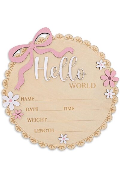 Generic Hello World Wooden Baby Birth Announcement Sign, Pink Floral Newborn ...