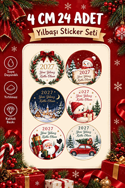LABELOVE 2027 Yılbaşı Sticker Seti – 4 cm Yuvarlak Yeni Yıl Etiketi – 24 Adet