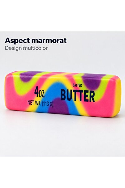 Flippy Jucărie Squishy Antistres, Flippy, Model Pachet de Unt, Aspect Marmorat, 14 cm, Multicolor