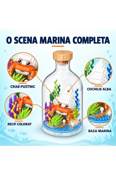 Flippy Set de Construit in Sticla, Flippy, Piese din Plastic, Crab Pustnic cu Decor Marin, 14+, 10 x 19.6 cm, Multicolor