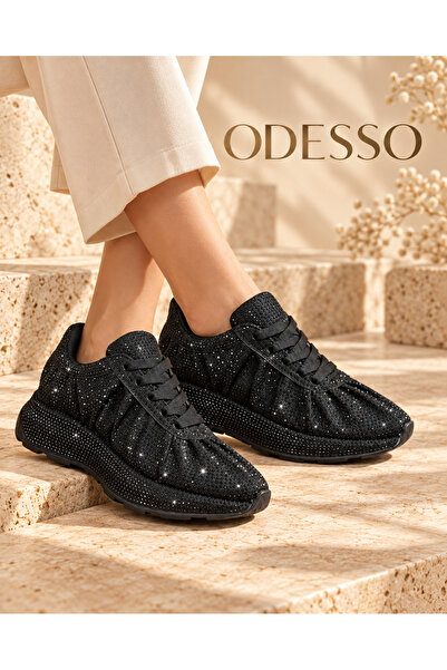 ODESSO Women's Tan Suede Stoned Drawstring Thick Sole Sneaker Lace-Up Casual ...