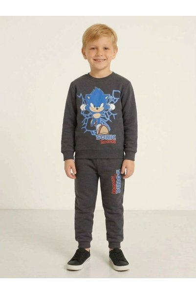 LİTTLE TORTOİSE Boy's Blue Sonic Printed Long Sleeve 3 Thread Shardedon Winte...