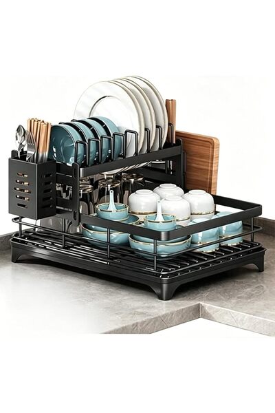 Generic Drain Rack Horizontal Layout Self-Draining Space-Saving Utensil Dryin...