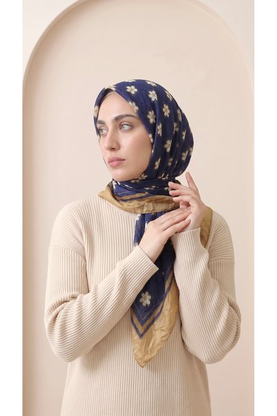 Genel Markalar Greyfurt Design Kare Lacivert Hardal Papatya 100x100 Bambu Cra...