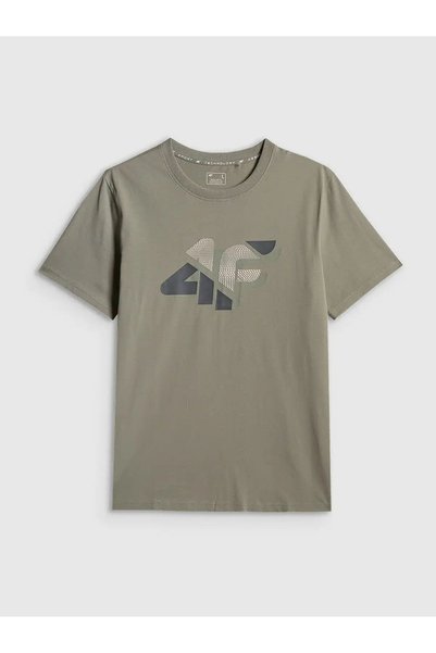 4F Tricou bărbătesc din bumbac cu imprimeu M2667, croială regulară, kaki, Spo...
