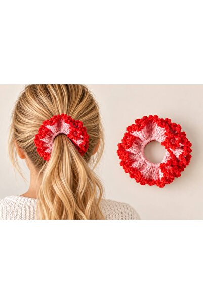 Cherry Pop – El Örgüsü Scrunchie | Kırmızı & Pembe