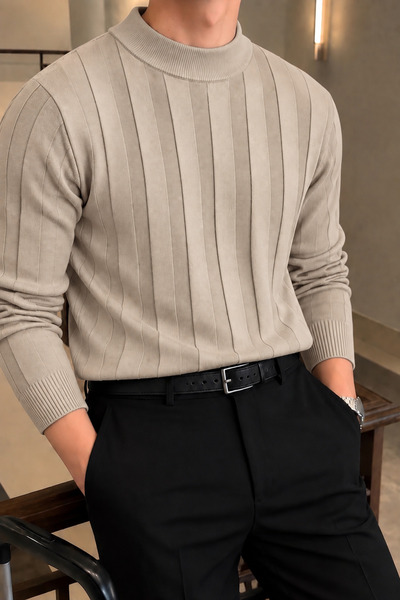 Delpino Pulover pentru bărbați, cu croială normală, cu guler pe jumătate, mer...