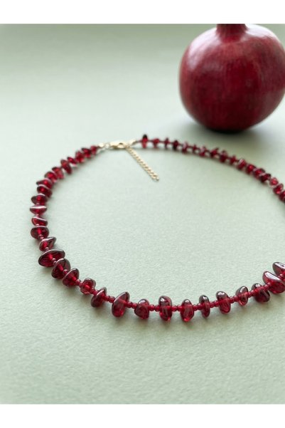 ILSA Garnet Natural Stone Halloween Gothic Pendant - Red Garnet Stone, Detailed with Sand Beads