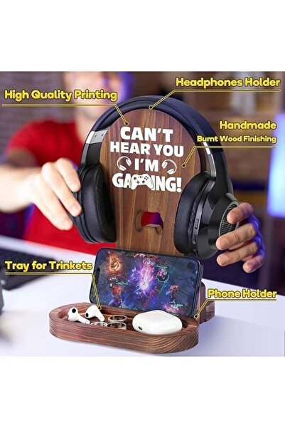 Generic TAYYIB NOOR Wooden Headset Stand with Controller & Phone Holder | Desk Organizer for Gaming