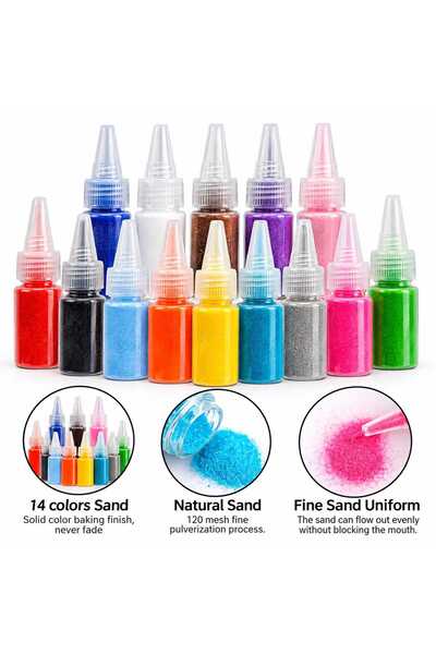 MASHASHOP Set creativ de pictură cu nisip, 12 plăci cu tematică animală, 14 culori, multicolor