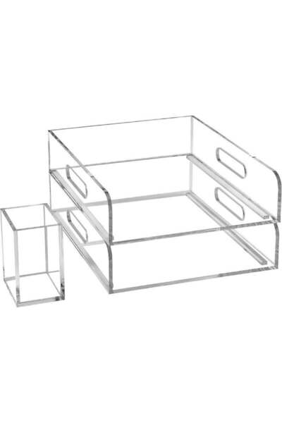 Generic TPGP Toowood Minimalist Clear Acrylic 2 Tier Letter File Tray and Pen...