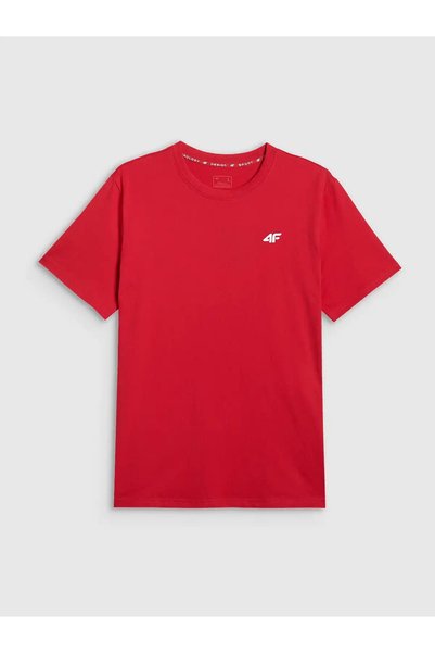 4F Tricou bărbătesc roșu, uni, 100% bumbac, croială regulară, stil sport SS26
