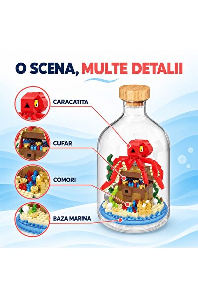 Flippy Set de Construit in Sticla, Flippy, Piese din Plastic, Caracatita cu Cufar de Comori, 14+ Ani, 10 x 19.6 cm, Multicolor