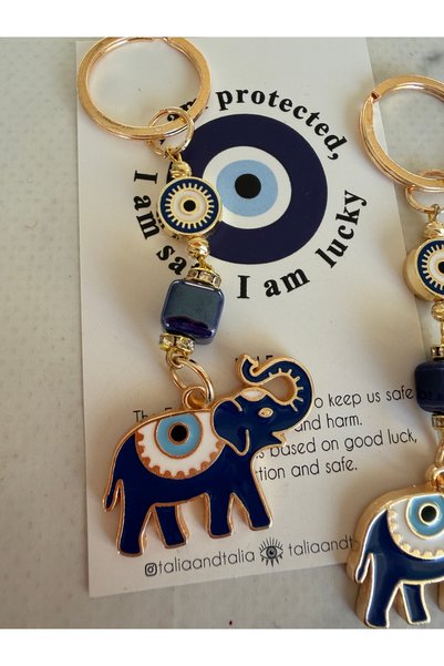 Talia&Talia Elephant Figured Evil Eye Beaded Keychain and Bag Ornament