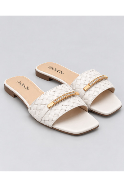 Cloche Ivory Woven Slides