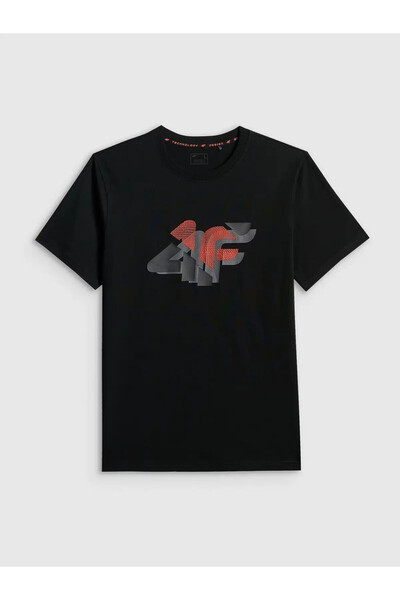 4F Tricou bărbătesc din bumbac imprimat, croială normală, negru intens, Sport...