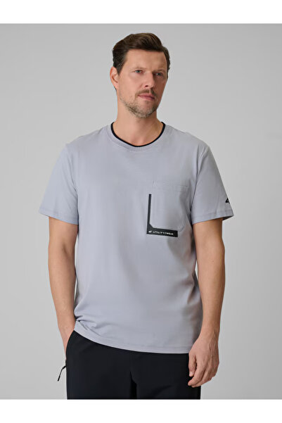 4F Tricou bărbătesc din bumbac cu imprimeu, CITY SS26, croială normală, guler...