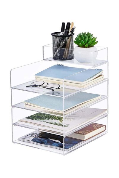 Generic TPGP Stackable Acrylic Paper Tray - Clear Acrylic Desk Organizer, 5-T...