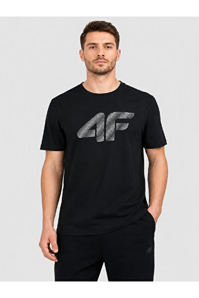 4F Tricou Basic Bărbați, 100% Bumbac, Negru Intens, Colecția Sportstyle