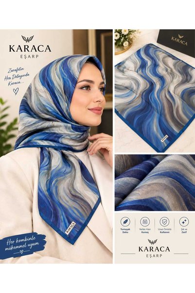 Karaca Wave Pattern Digital Printed Twill Scarf