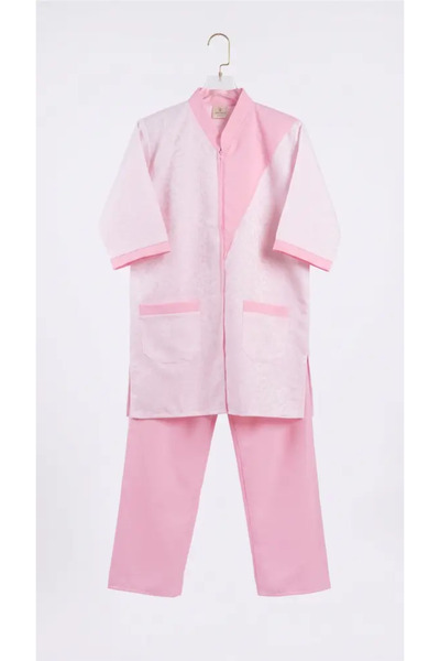 RİVER Zipper Decorated Workwear Set - High Collar - Pink/Sky Blue/Beige/Lead Grey for Home and Salon Use