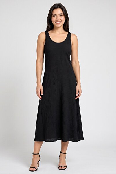 Brave Soul Women Shirred Sleeveless Midi Dress, Black