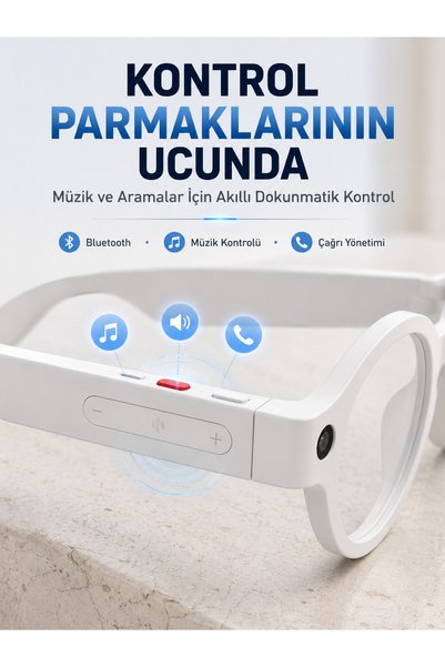 Beyaz Yapay Zeka Akıllı Gözlük Fotoğraf Video Ses Kayıtlı Çoklu Dil Çeviri Bluetooth Bağlantılı 3 Le