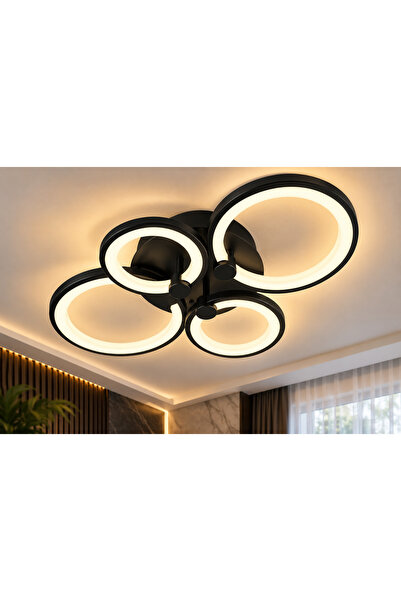 SANITEXPERT Candelabru LED negru cu 4 inele, 112W, 3 culori de lumină, teleco...