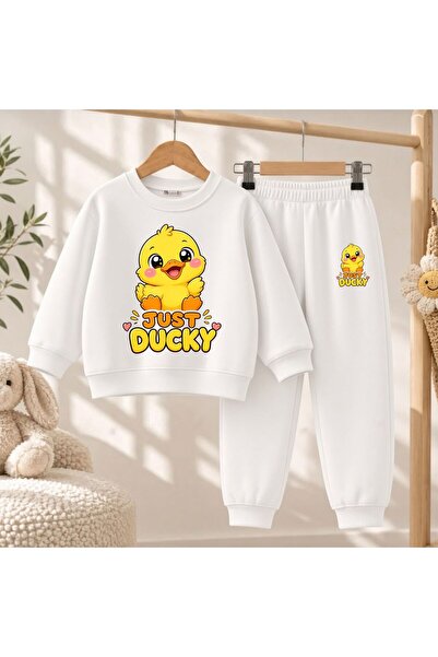 playwear Hanorac de echipă cu imprimeu Ducky pentru fete și băieți, cu gât ro...